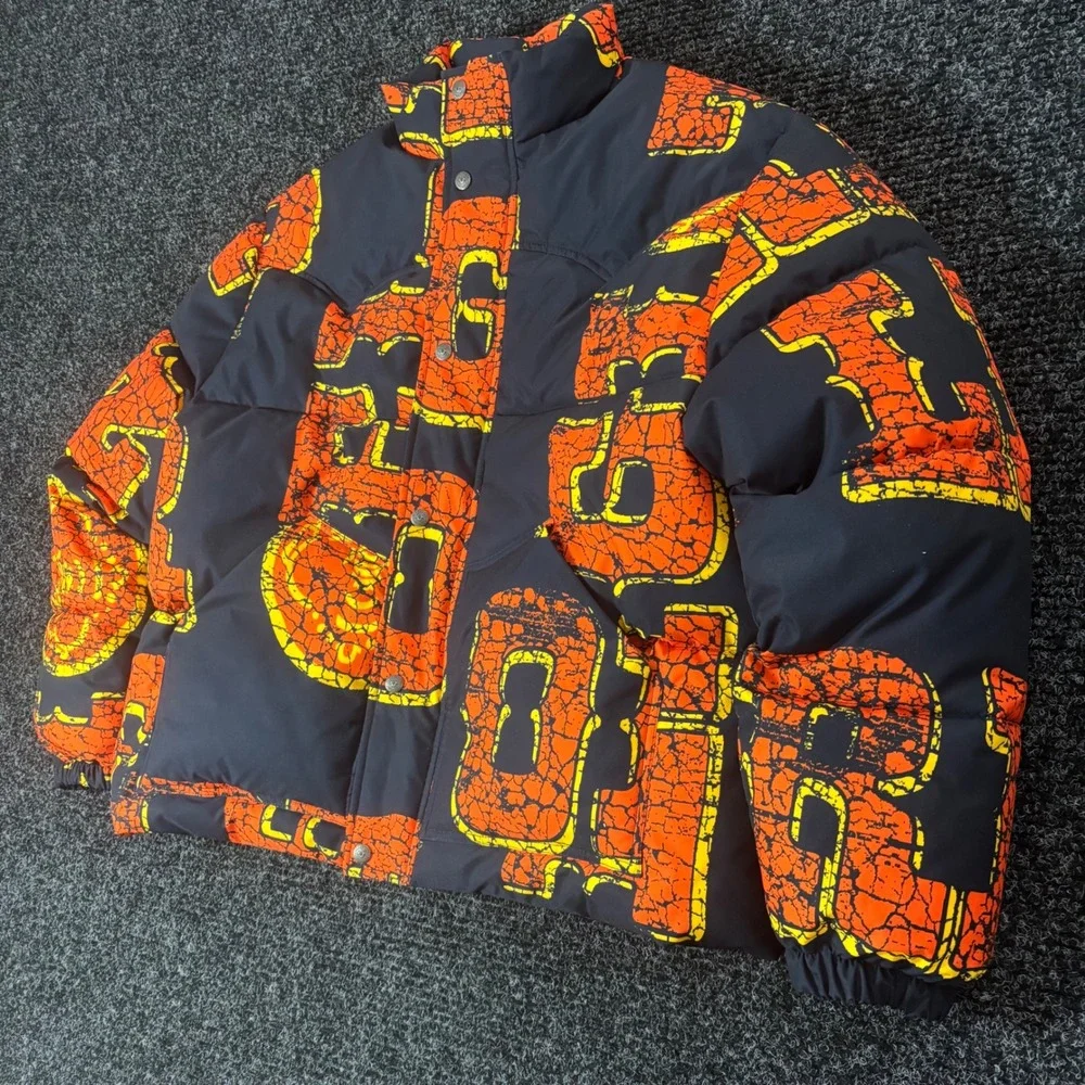 SMS Sampke True Religion Western Logo Puffer Jacket Black Orange Mens Medium